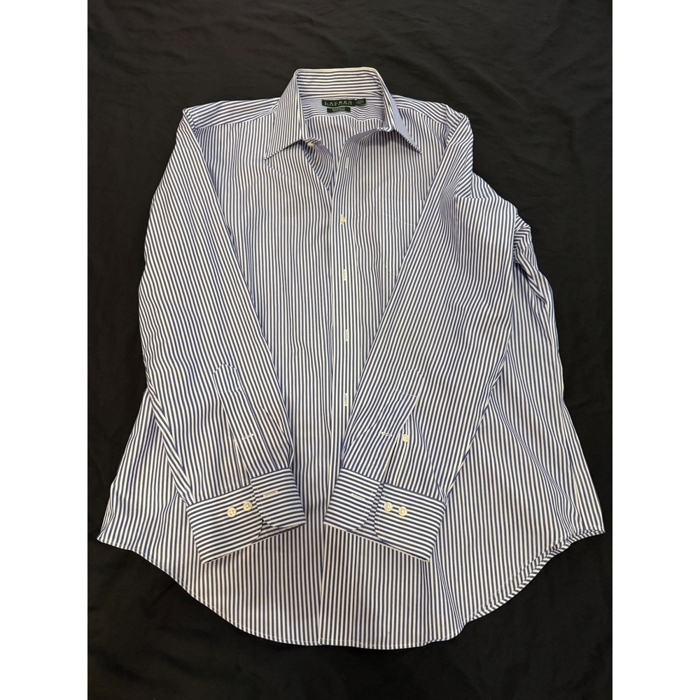 Lauren Ralph Lauren Mens Classic Fit Non Iron Striped Button Down Shirt Blue 17